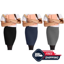 Girls Pencil Skirt Ladies School Uniform Soft Stretch Fabric Officewear UK