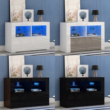 Modern TV Unit Cabinet Stand Matt Body & High Gloss Door with RGB LED Lights