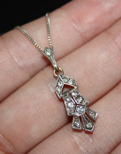Antique Art Deco 935 & 18ct Gold Paste Pendant Necklace Silver Continental 1920s