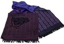 GIANNI VERSACE Genuine Black Purple 100% Wool 70" x 15" Mens Scarf MRRP £180