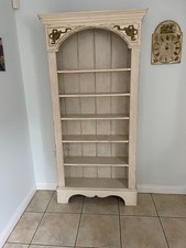 Tall  solid pine painted cream and gold shabby chic bookcase