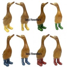 Ducks In Wellies Garden Ornament Welly Wellington Boots Wood Effect Duck 28cm
