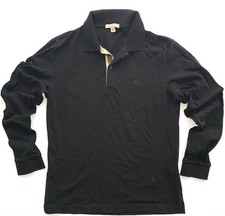 Burberry Brit Long Sleeve Polo Shirt Black Size S Check Placket Authentic
