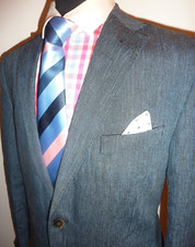 M&S Boating Blazer Luxury Linen Navy Blue Stripe Rowing Jacket 40 R Sport Coat