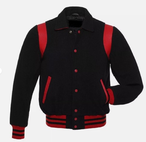 Black wool letterman college - letterman,