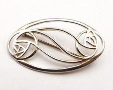 Sterling silver brooch large oval CRM Mackintosh Glasgow Rose style by Carrick