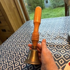  Brass School Hand Bell Vintage Wood Handle 27 Cms High 7.5cm diameter 