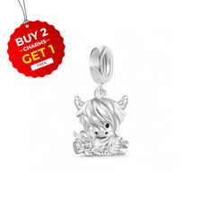 Highland Cow with Calf S925 Sterling Silver  Charm for Women