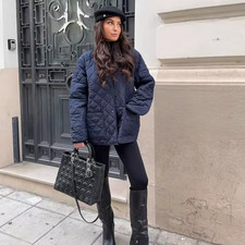 ZARA Navy Blue Water Repellant Quilted Jacket Size S 4391/808 Bloggers Fave