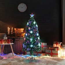 4FT Fiber Optic Pre Lid Artificial Christmas Tree Xmas Colour Changing Lights UK