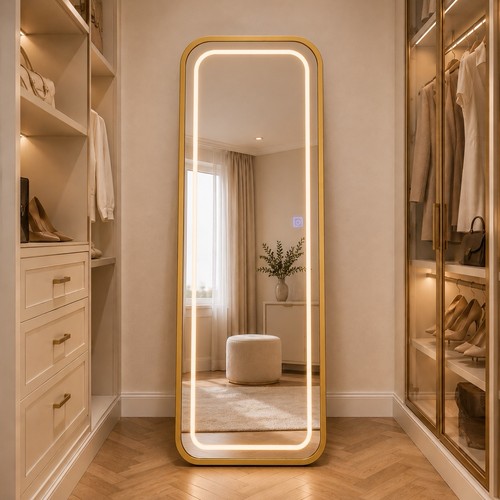 Gold led full length mirror - gold,