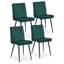 4X Dining Chairs Velvet Padded Seat Metal Legs Kitchen Chair Home Office Green