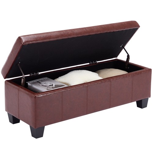 Red leather rectangle ottoman - red,