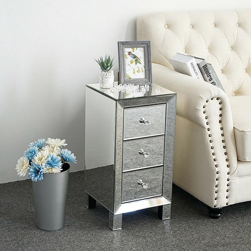 Mirrored glass bedside table - mirrored,