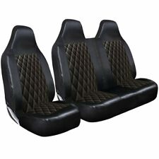 FOR VAUXHALL VIVARO SPORTIVE - BLACK QUILTED DIAMOND LEATHER VAN SEAT COVERS 2+1