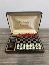 Vintage Stratton Checkmate Small Complete Travel Chess Set With Metal Cufflinks
