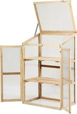 Mini Wooden Greenhouse 3-Tier Cold Frame with Doors & Skylight 60x45x100cm