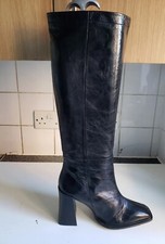 TOPSHOP DESIGNER UK 6/6.5 EU 40 WOMENS BLACK LEATHER KNEE HIGH HEELS BOOTS NEW