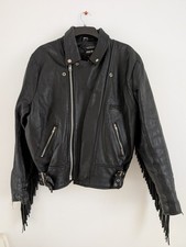 Men's Rhino fringe Cowhide Leather Tassel Motorcycle Jacket Size 44" Black