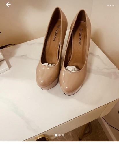 Patent beige pink court shoes - patent,
