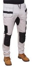 Mens Fleece Work Trousers Painters Decorators White Cargo Combat Pants