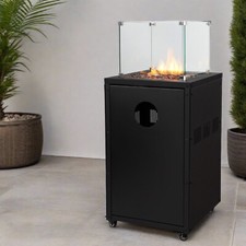 electriQ Glass Flame Gas Patio Heater With Glass Stones - Black EQODHGS