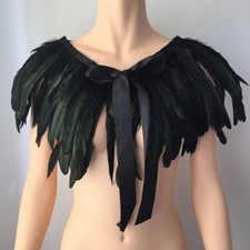 Gothic Black Iridescent Coque Feather Collar Shrug Cape steampunk Trim Craft