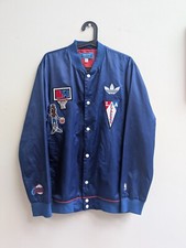 Ultra Rare Vintage Adidas LA Clippers Blue Satin Button Up Blue Jacket SAMPLE