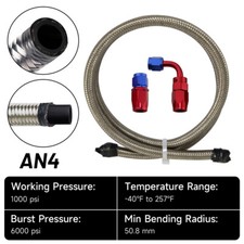 Universal 3FT 1M AN4 Stainless Steel Braided Fuel Hose Line+2PCS Swivel Fittings