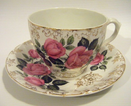 Vintage pink rose cup and - pink,