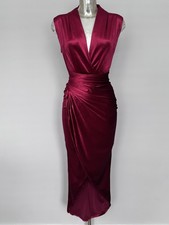 Red Velvet Plunge Neckline Ruched Evening Party Dress Size 18