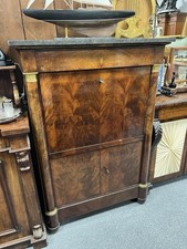 19th Century French Empire Flame Mahogany Secretaire Desk with Marble Top