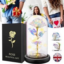 Light up Eternal Rose In Glass Dome Galaxy Flower Valentines Gift For Her Him UK