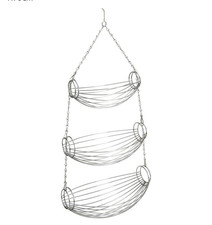 3 tier Fruit Basket Hanging Oval Kitchen Organizer Basket Chrome Wire Decor