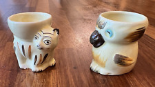 2 Vintage KSP Keele Street  Pottery Smug Cheeky Tom Cat  and Owl Egg Cups