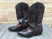 Vintage 70s Loblan western two tone leather cowboy boots UK 7.5 Black / Oxblood