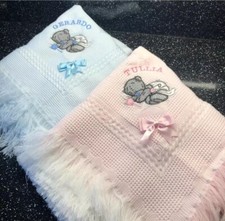 Romany Bling Baby Girls’ Boys’ Personalised Embroidered Teddy Shawl Gift