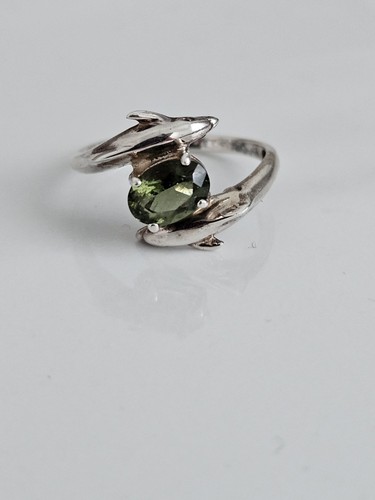 Silver moldavite dolphin - silver,