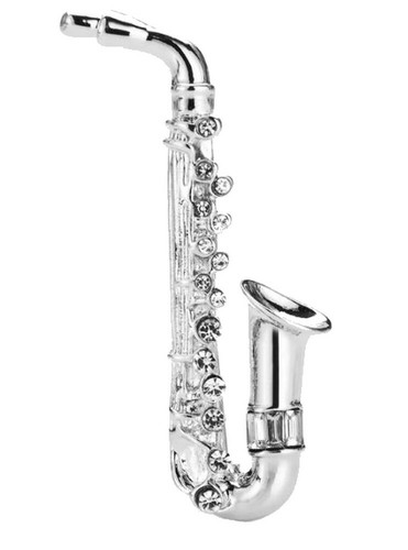 Silver steel saxophone pin - saxophone,