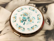 Flowers-CRACKED MIRROR-white-Vintage Stratton Powder Compact-Make Up-Mirror-0p