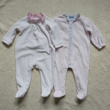 JACADI Baby Girl Footie One Piece Sleepwear 6M Pink Ruffled Collar Snap 