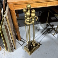 Vintage Heavy Antique Solid Brass Fireside Companion Set Log Burner Equipment