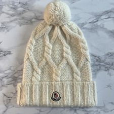 Women's Moncler Pom-Pom Beanie Cream Cable Knit SzUNI 100% Authentic