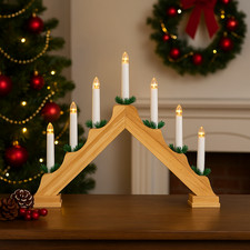 Christmas Candle Bridge Decoration LED Wooden Light Up Arch Xmas 7 Pipes Battery