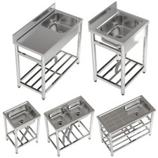 Commercial Stainless Sink Steel Single Double Bowl Drainer Unit Hand Wash Basin
