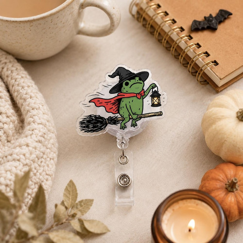 Halloween frog badge reel - badge,