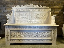 Antique Carved Settle Bench with storage.