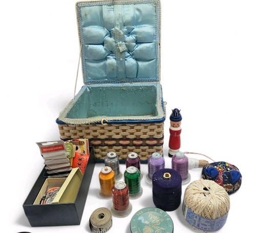Vintage wicker sewing box with - sewing,