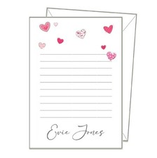 NOTEPAPER HEARTS, Personalised writing paper, x14, pink girls lined letter gift