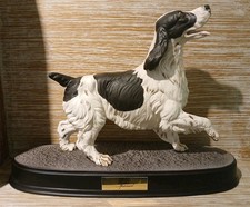 Large Matt BESWICK England Black & White SPANIEL On Ceramic Base 20.5cm x 30cm